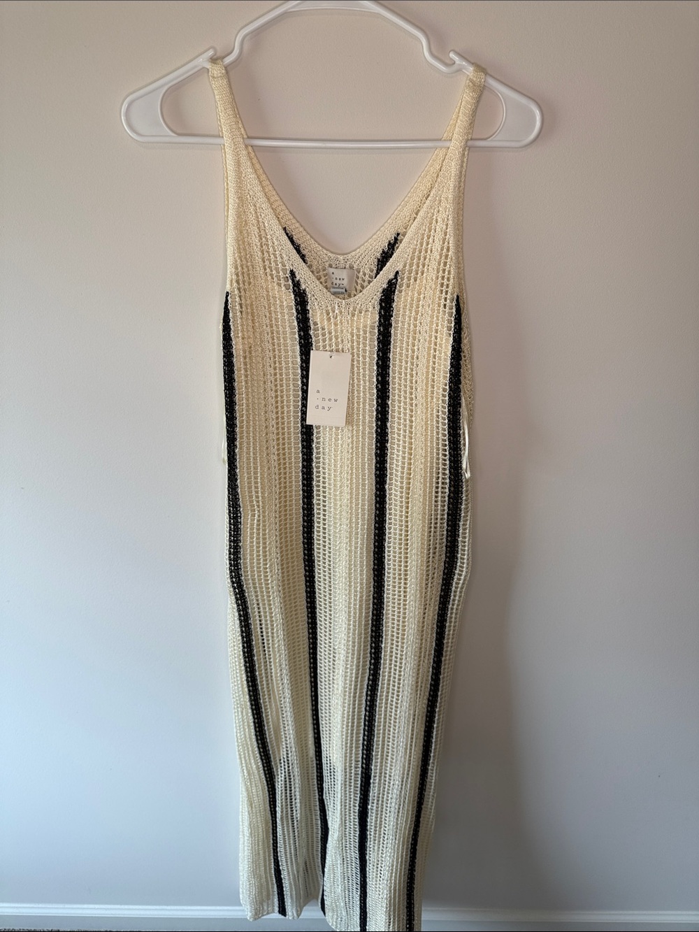 a new day Cream and Black Striped Open-Knit Dress